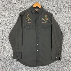 Youngbloods Western Shirt Mens Medium Black Pearl Snap Embroidered Boots Rodeo M